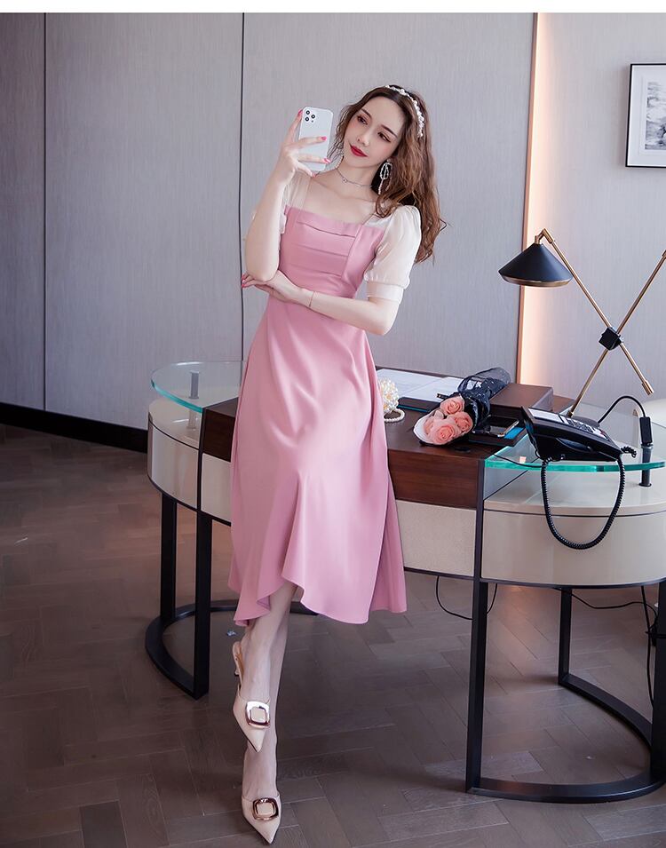 【dress】エレガント気質満点淑女スウィートスクエアネック切り替えワンピース G0180