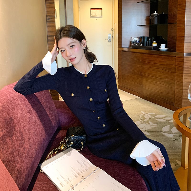【dress】ロングニットワンピース Q7831