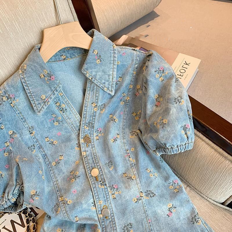 【dress】POLOネック花柄デニムワンピース G20664