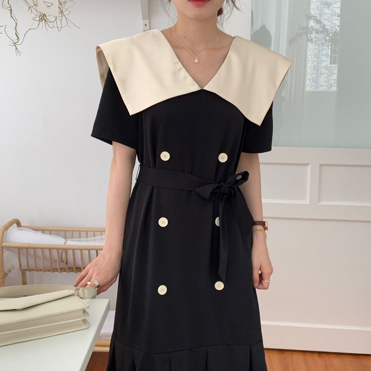 【dress】フリルダブルボタンワンピース　M24745