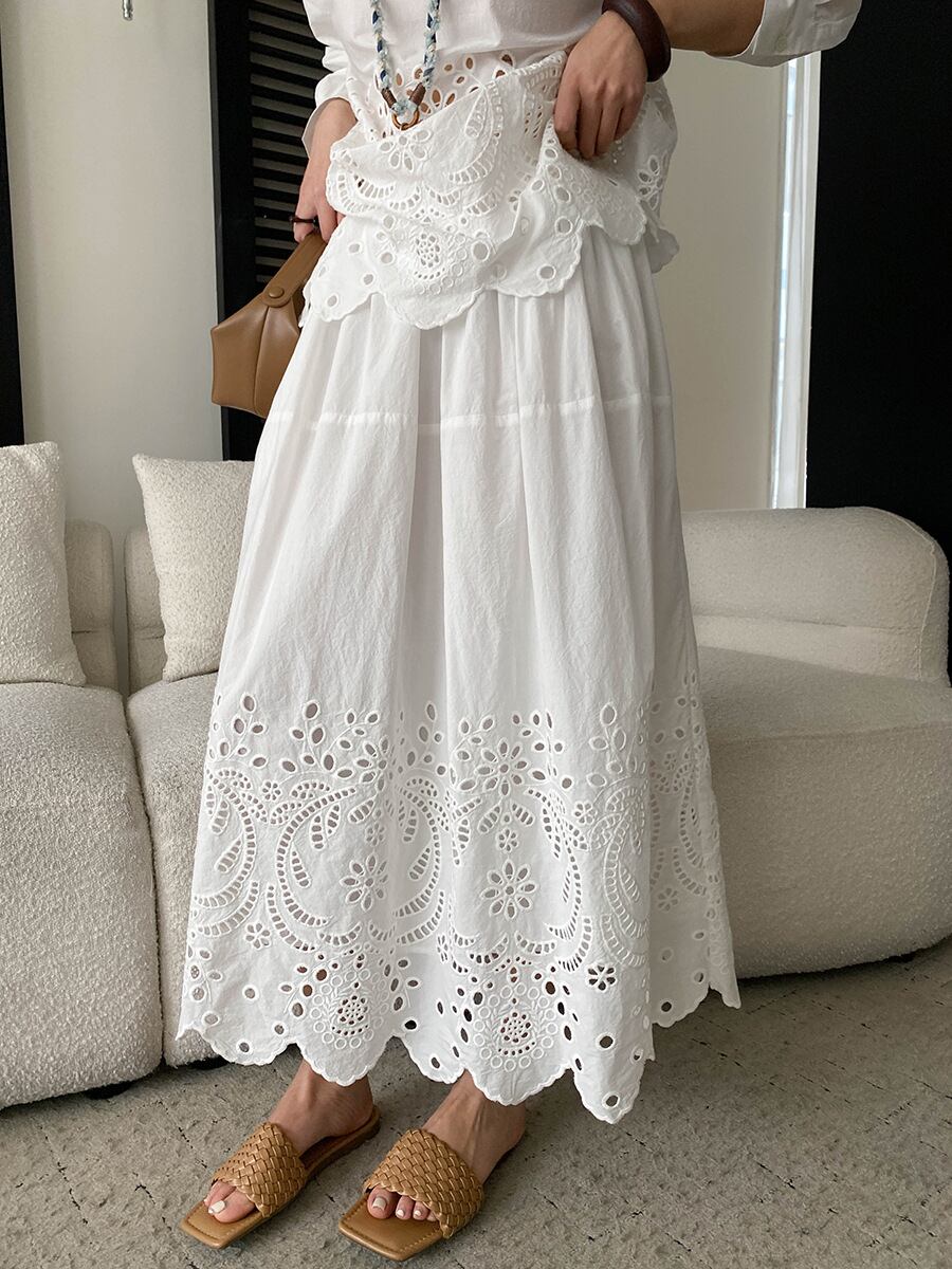 【set】アイレットレーストップス×ロングスカートセット Q8399