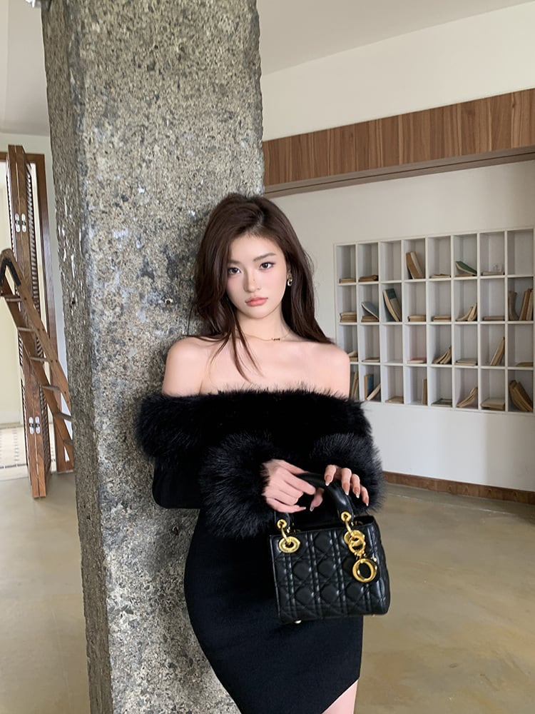 【dress】ファーボートネックワンピース　M27494