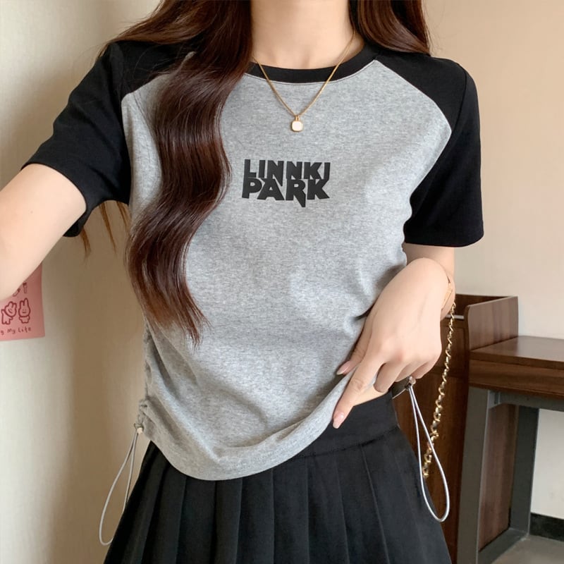 【tops】半袖英字柄ＴシャツF7493