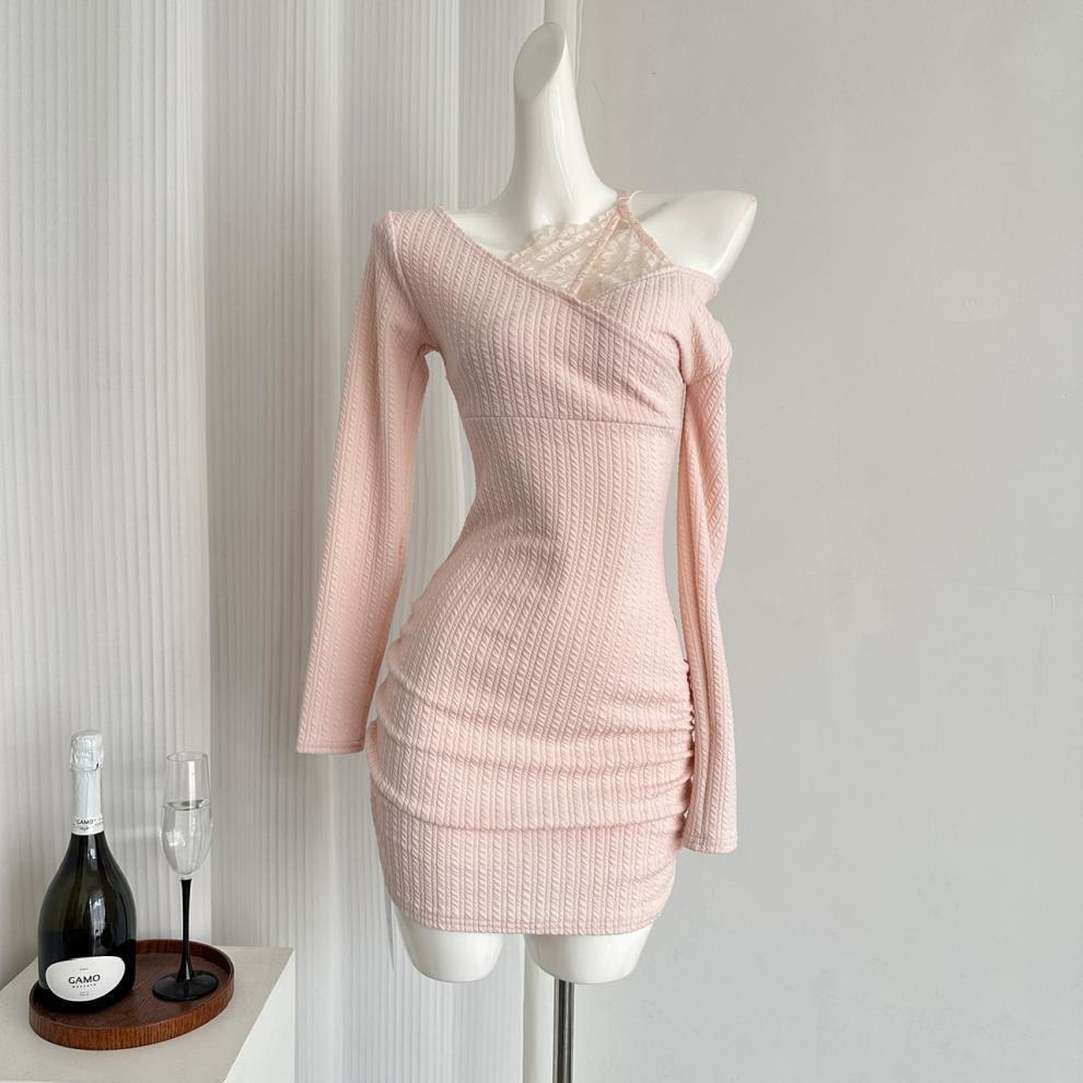 【dress】レースドッキングニットワンピース　M27719