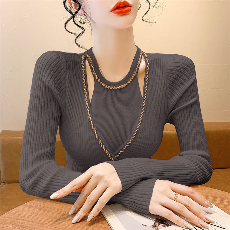 【tops】ビジュースリットニットトップス　M28254
