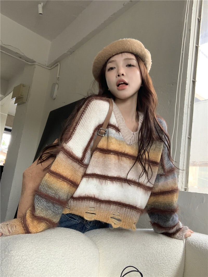 【tops】ボーダー柄ニットセーター　M25762
