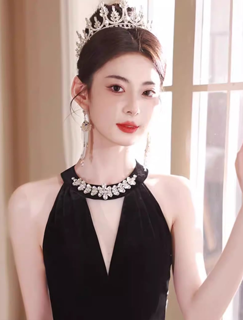 【dress】ラインストーン付きノースリーブマーメイドワンピース Q7993