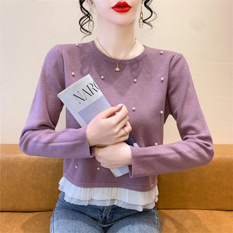 【tops】パールドッキングニットトップス　M28572