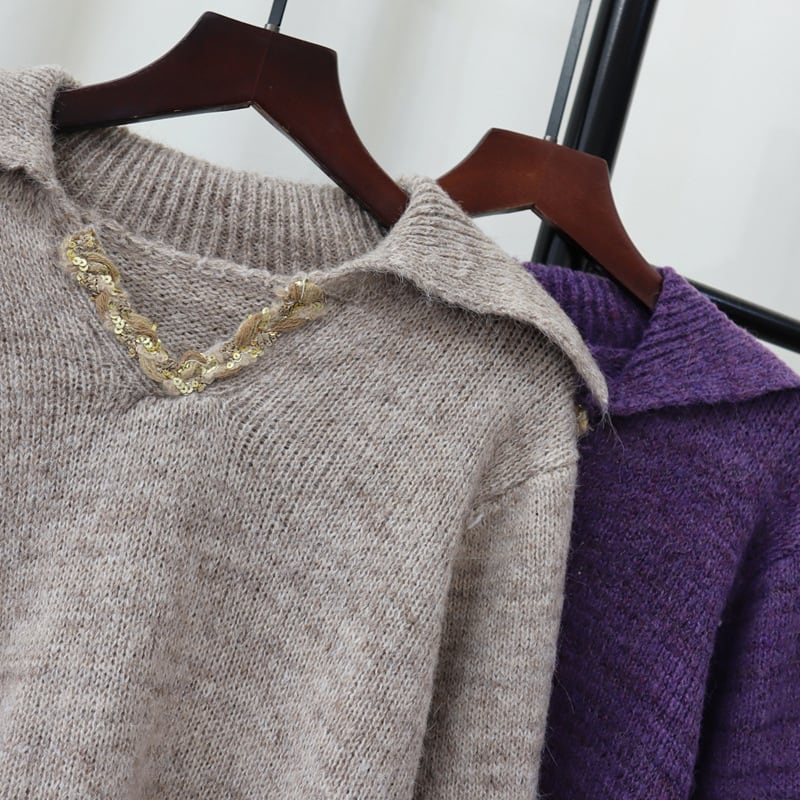 【tops】折り襟ニットセーター　M28374