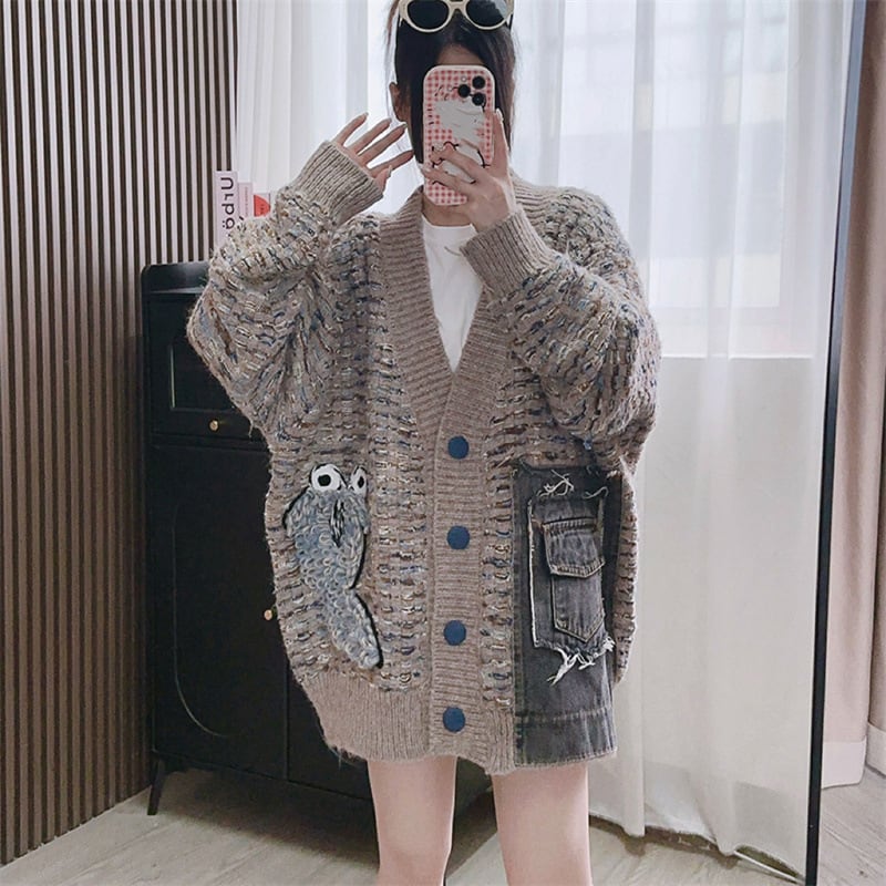 【outer】デニム切り替えニットカーデ　M25786