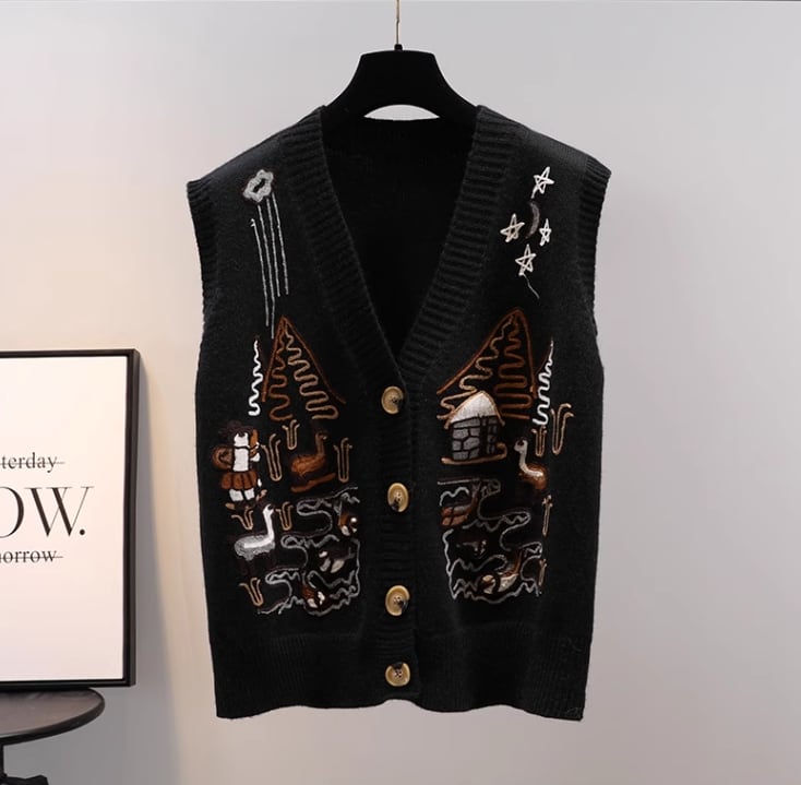 【tops】刺繍ニットチョッキG19846