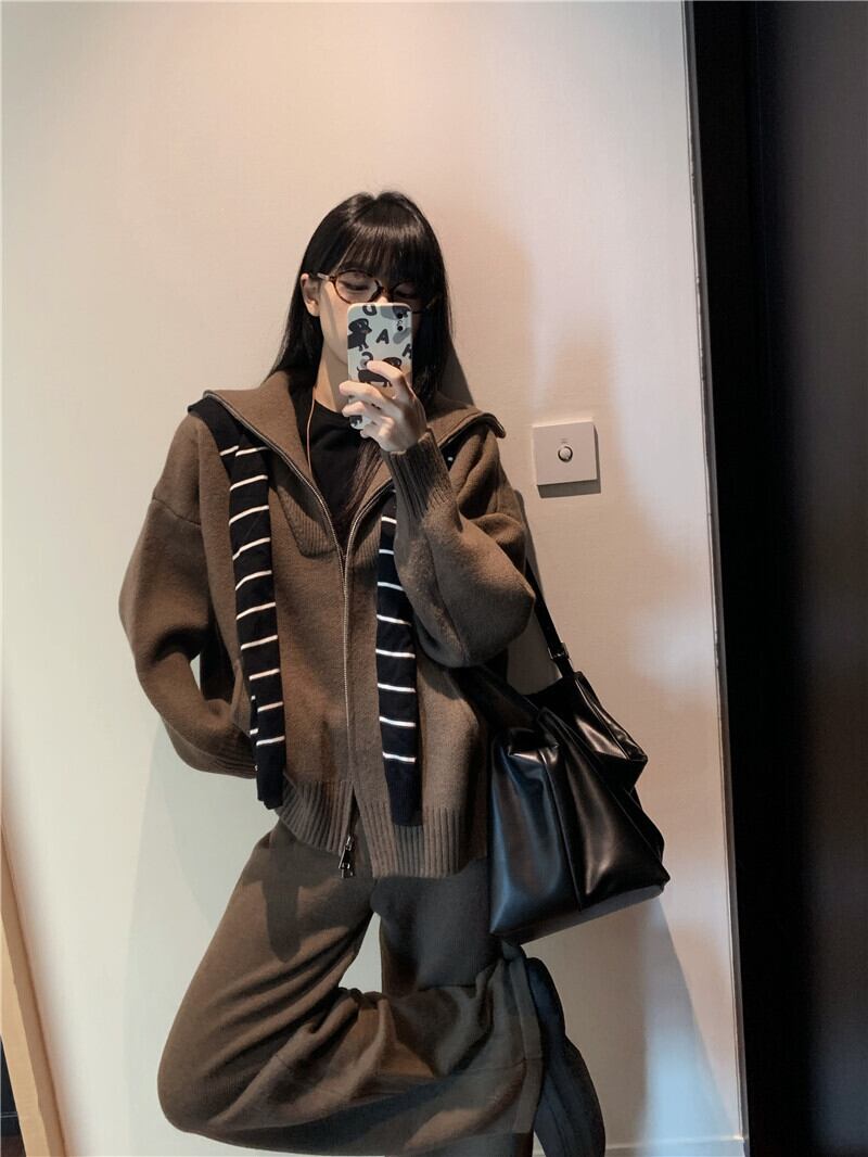 【set】ニットカーデ×ワイドパンツセット　M27220