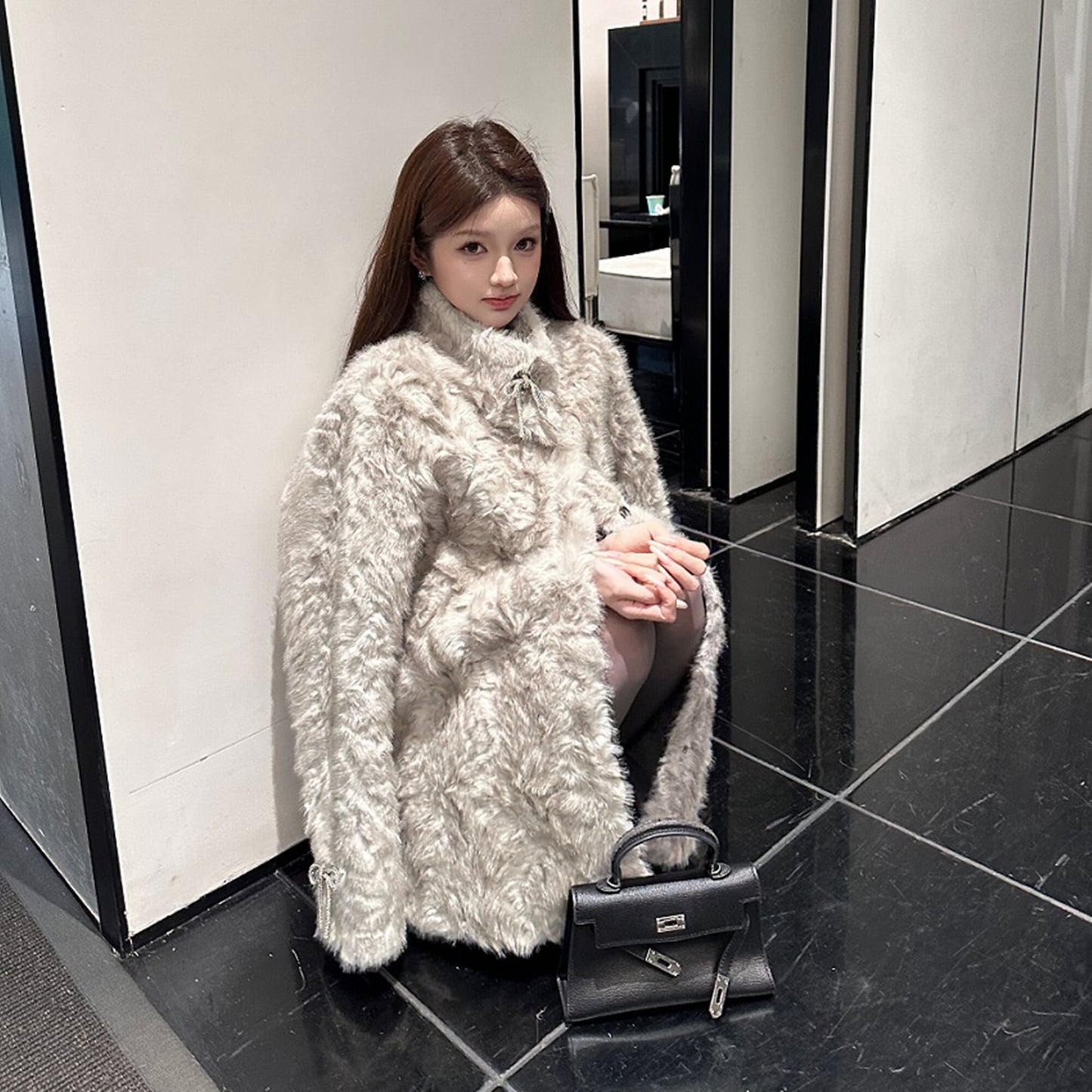 【outer】リボンボリュームファーコート N3457