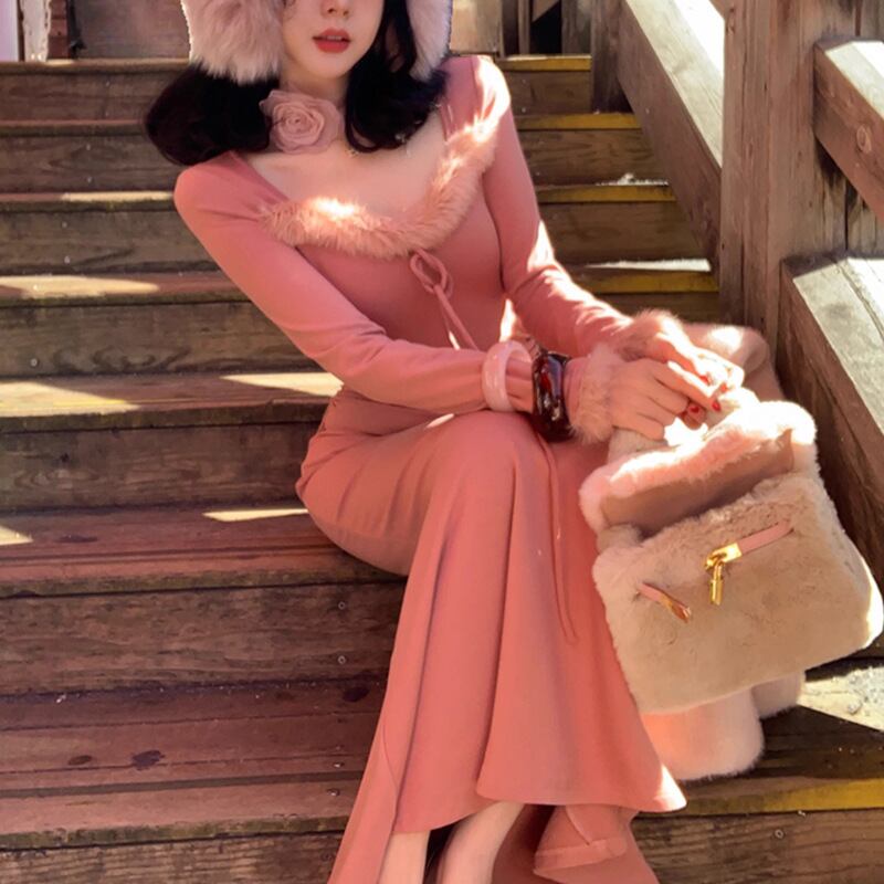 【dress】ファーマーメイドニットワンピース　M28482
