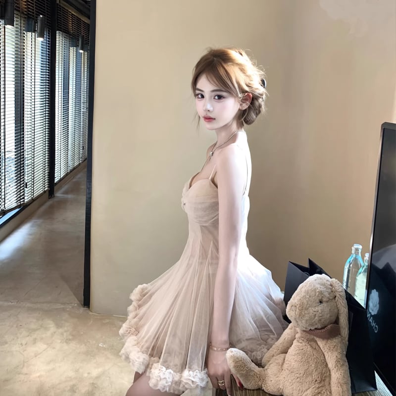 【dress】ギャザーフリルチュールミニワンピース Q8417