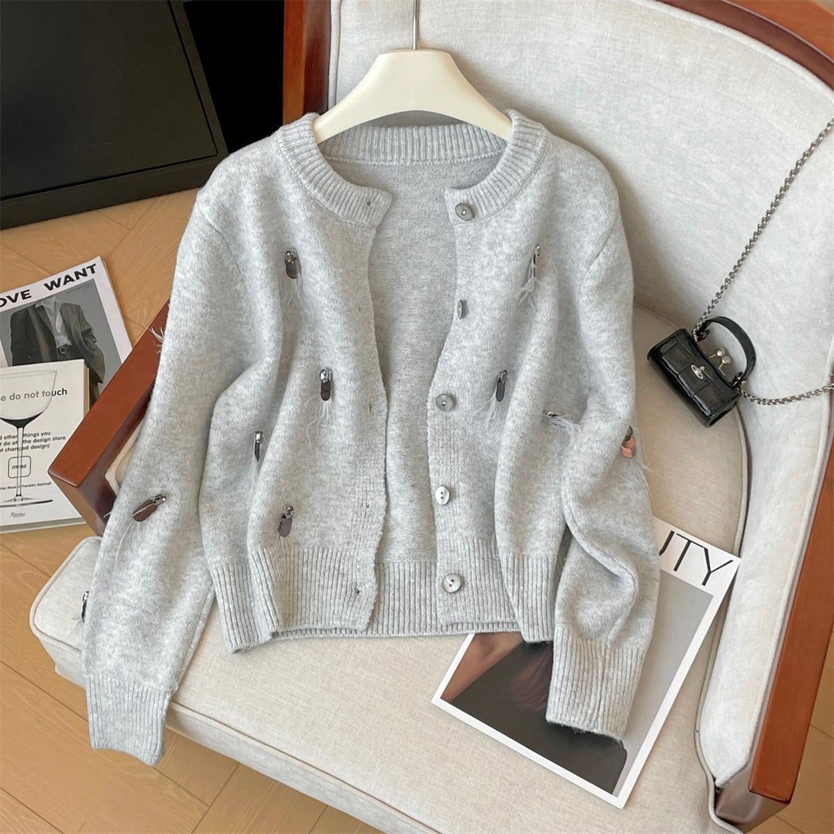 【outer】スパンコールニットカーデ　M29221