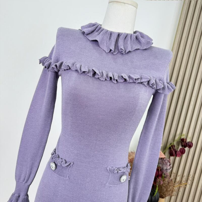【dress】ギャザーフリルニットワンピース Q7631