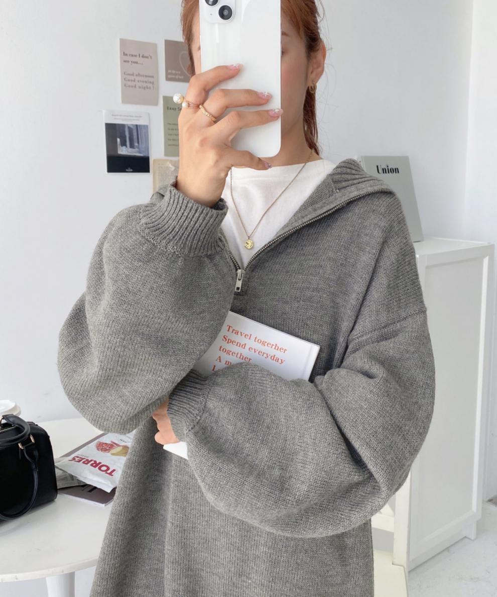 【dress】フード付きニットワンピース　M25561
