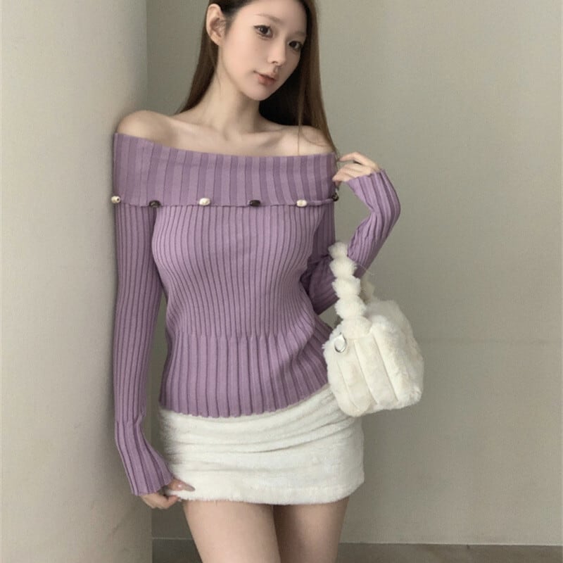 【tops】ボートネックニットトップス　M29637