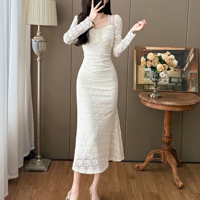 【dress】チュールドッキングレースワンピース Q7499