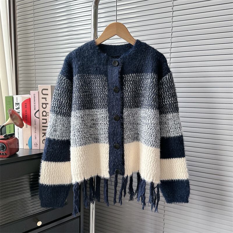 【outer】ボーダー柄ニットカーデ　M18802