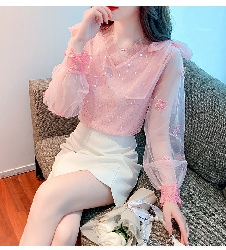 【tops】チュールコンビシャツトップス　M29227