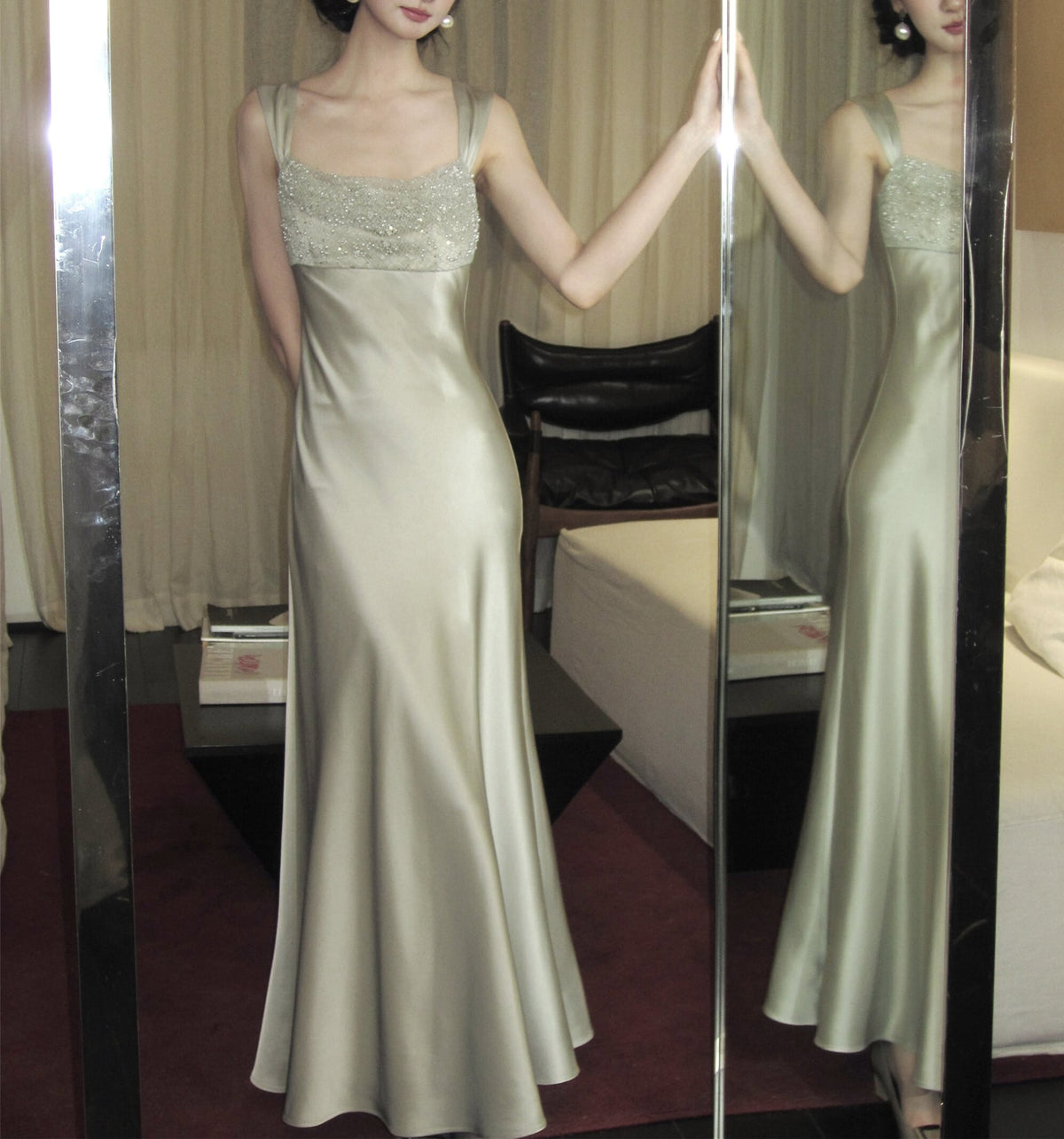 【dress】パールスパンコール付きキャミワンピース　N3527