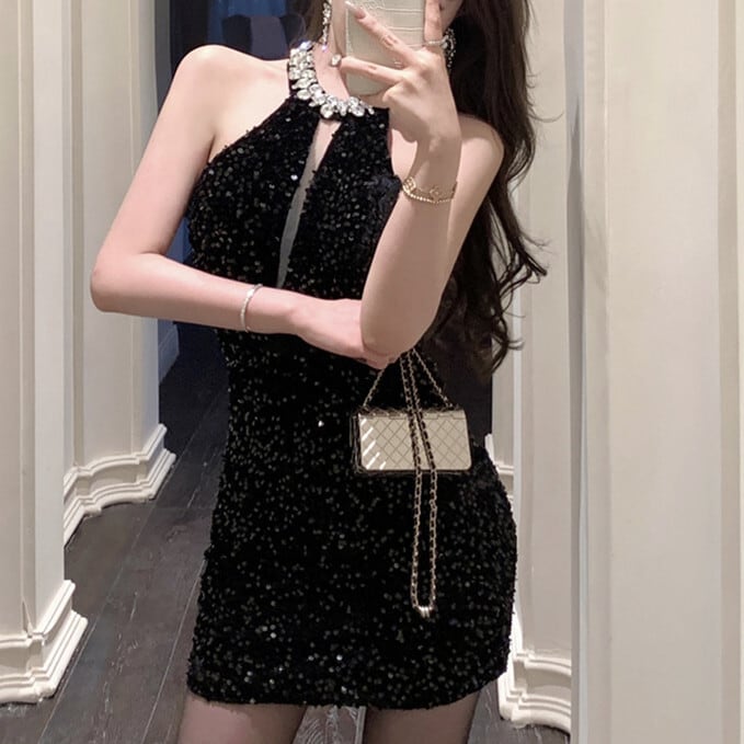 【dress】キラキラノースリーブワンピース　M24188