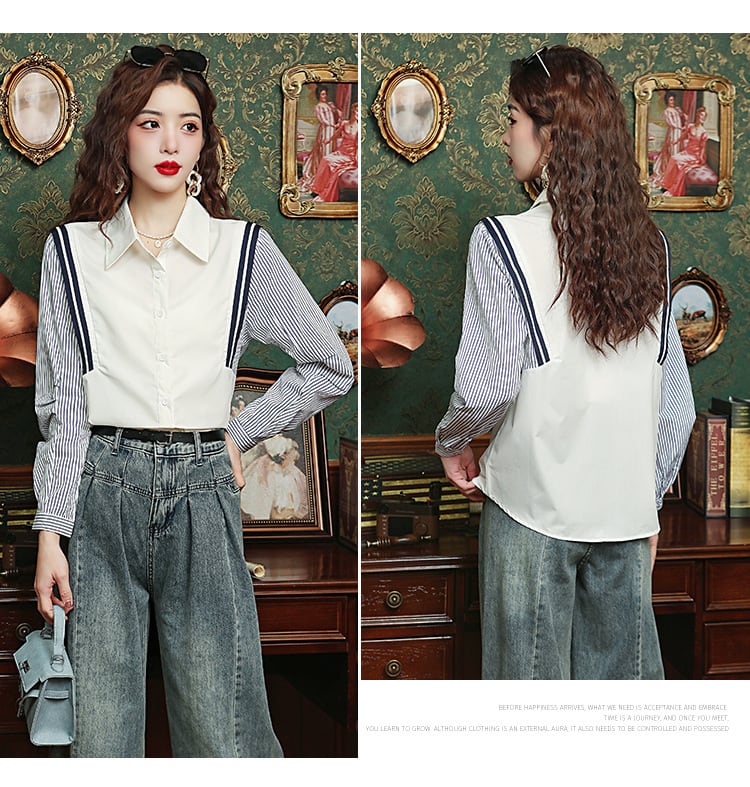 【tops】ストライプ柄長袖ブラウスG20238