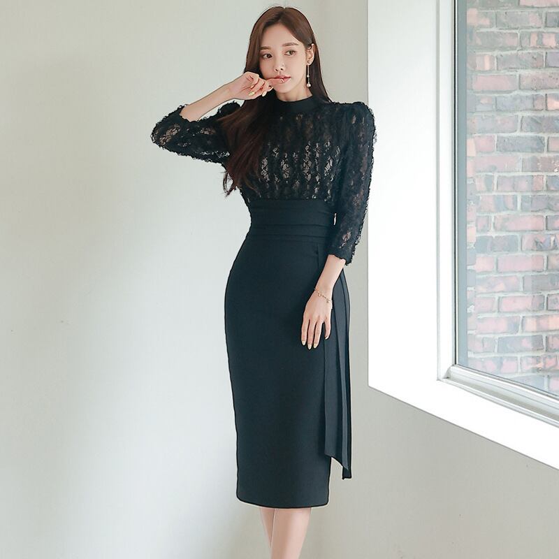 【dress】OL通勤7分袖レースワンピース G19623