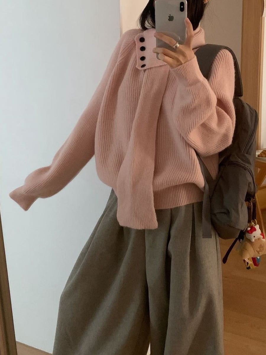 【tops】マフラー付きニットトップス Q7768