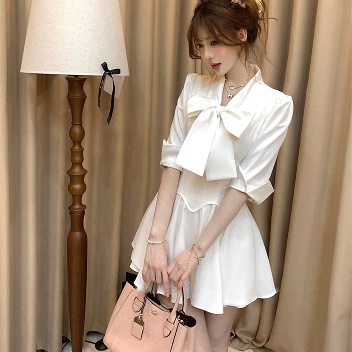 【dress】リボンシャツワンピース　N3016