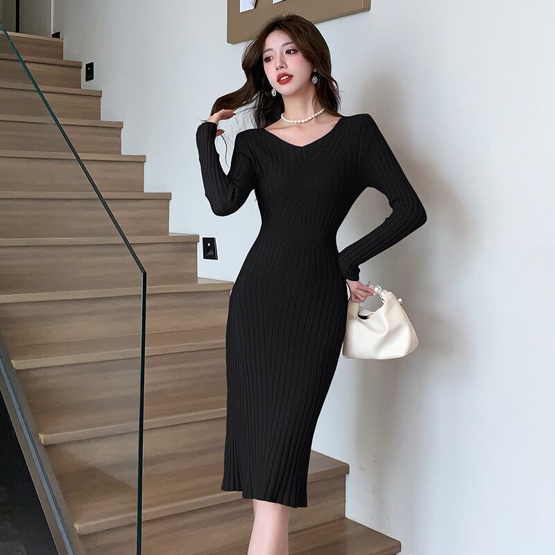 【dress】Vネックニットワンピース　M28208