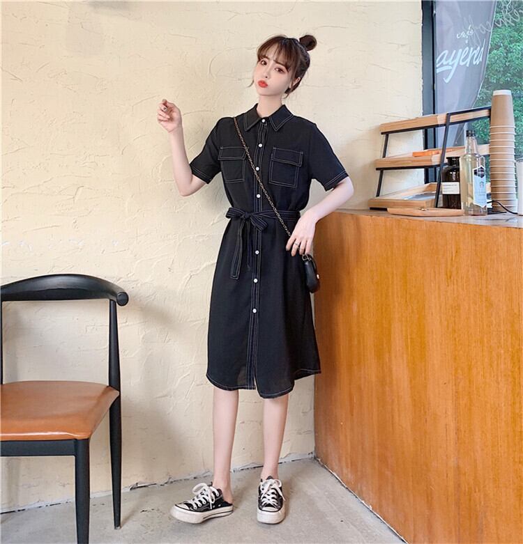 【dress】INS風ファッションPOLOネック 夏着痩せデニムワンピース G0682