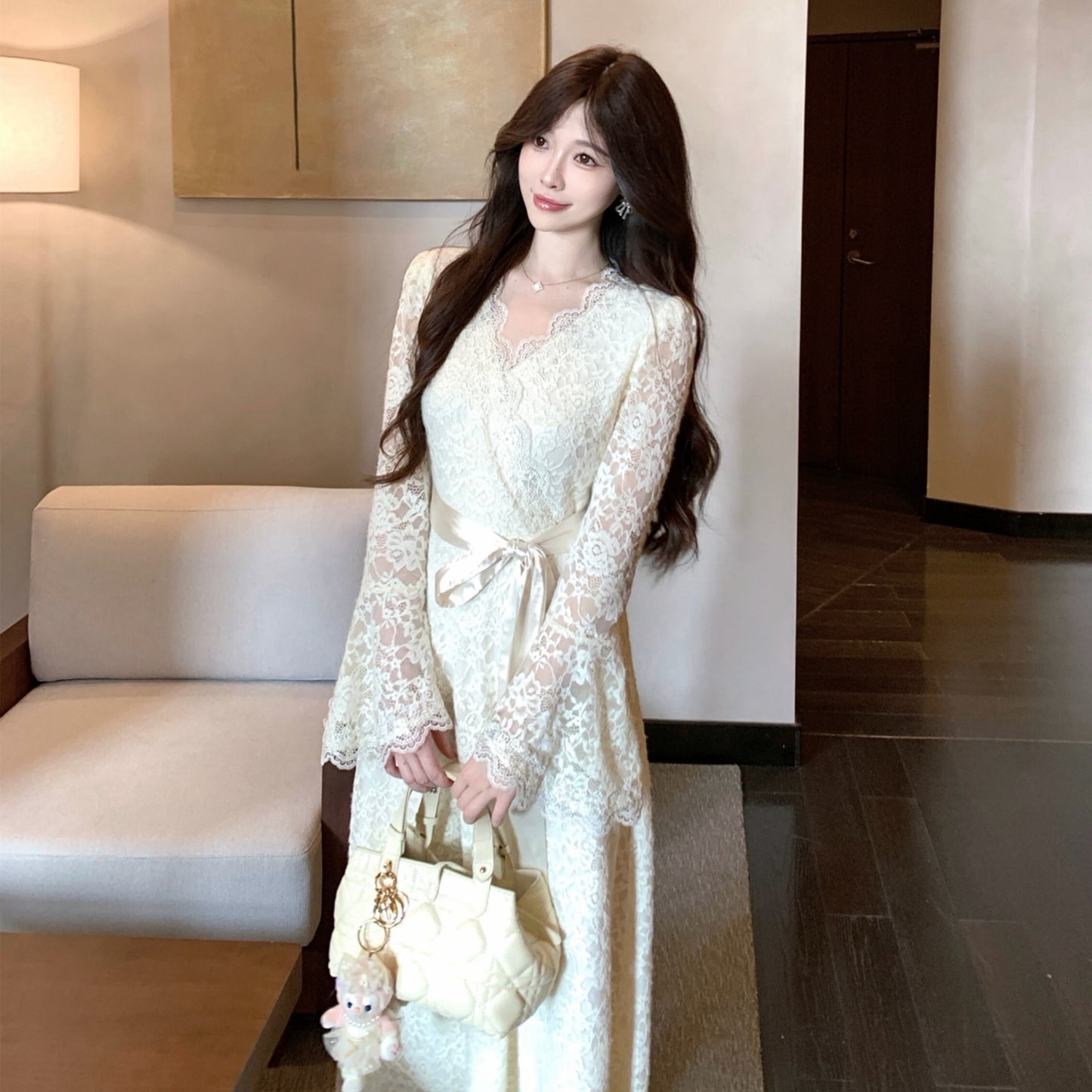 【dress】ベルスリーブレースワンピース　N3514