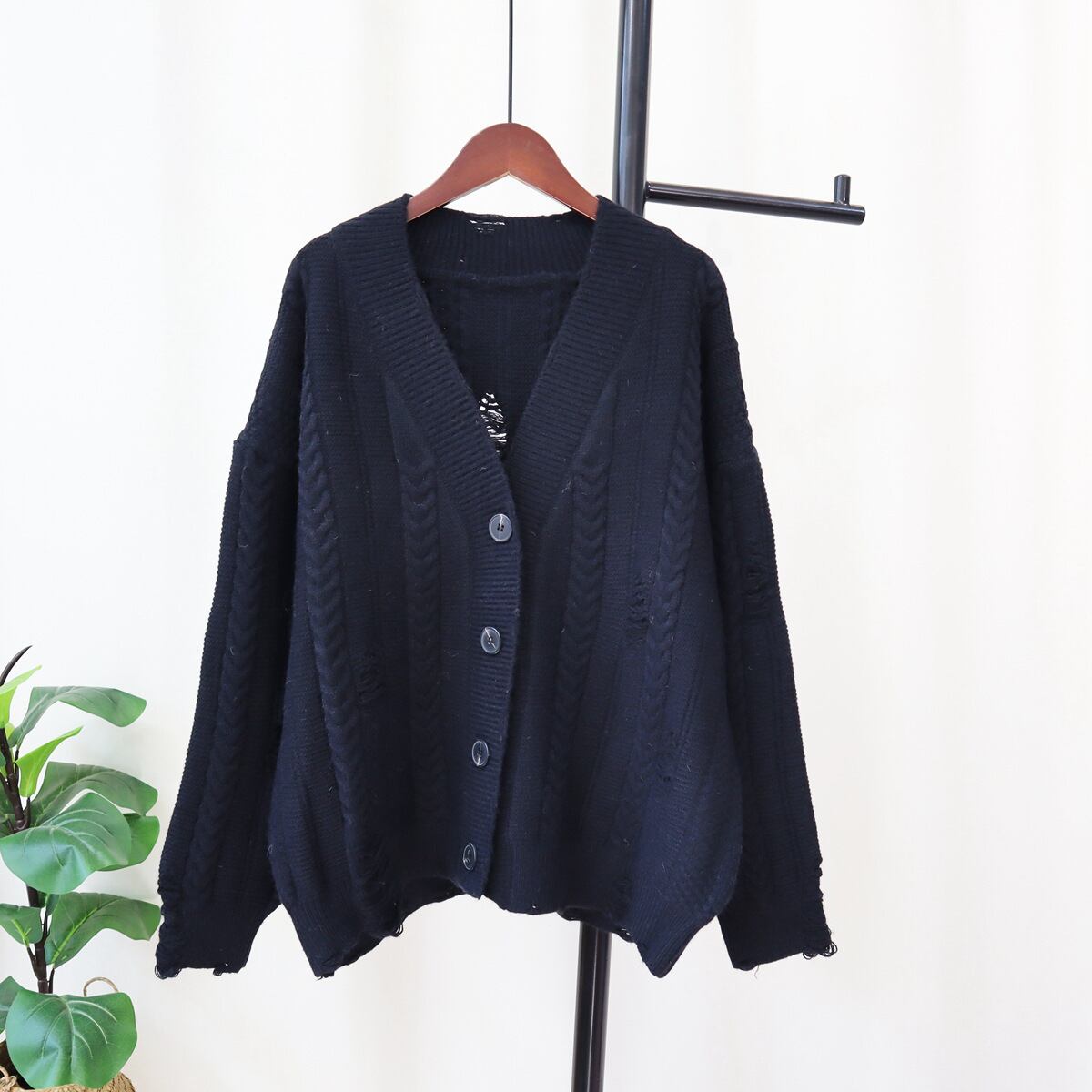 【outer】ダメージ加工ニットカーデ　M19094