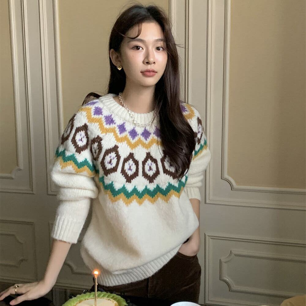 【tops】ジャカードニットセーター　M27127
