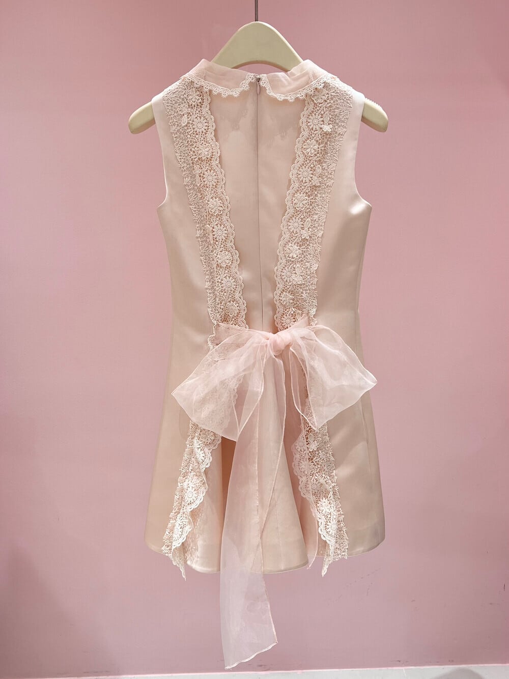【dress】バックリボンレースドッキングミニワンピース　N3535