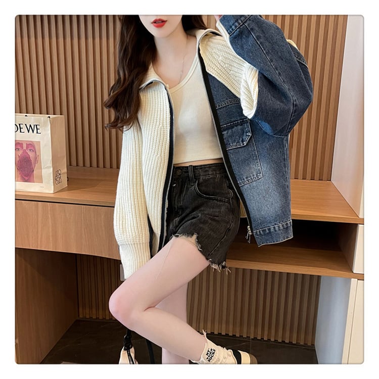 【outer】デニムドッキングニットカーデ　M18405