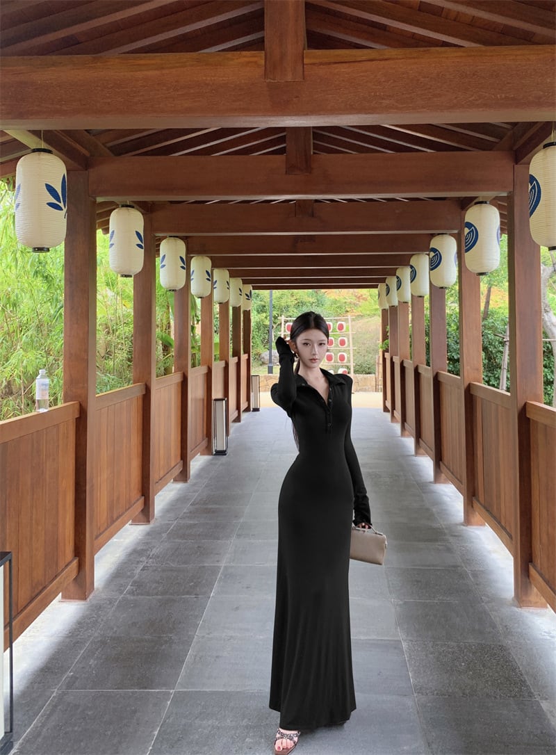 【dress】ロングＶネックワンピース Q7114