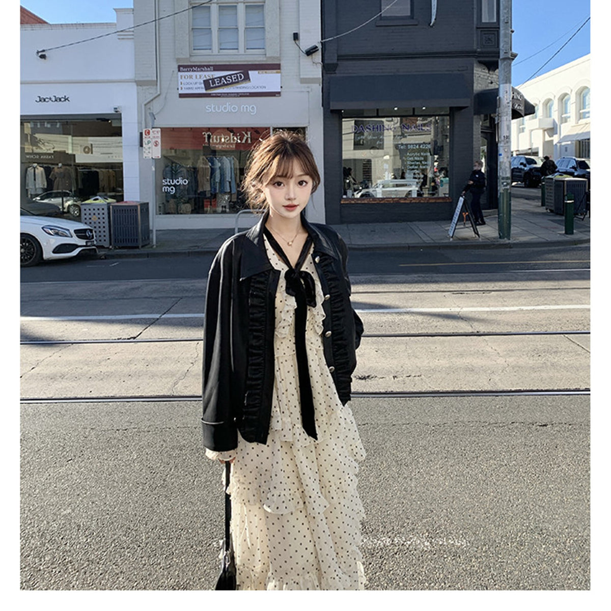 【dress】ビッグリボンドット柄ティアードワンピース　N3324