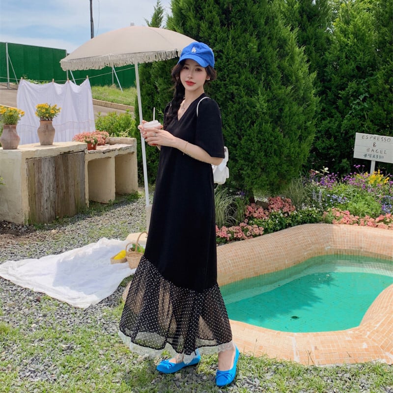 【dress】レース切り替えワンピース　M24958
