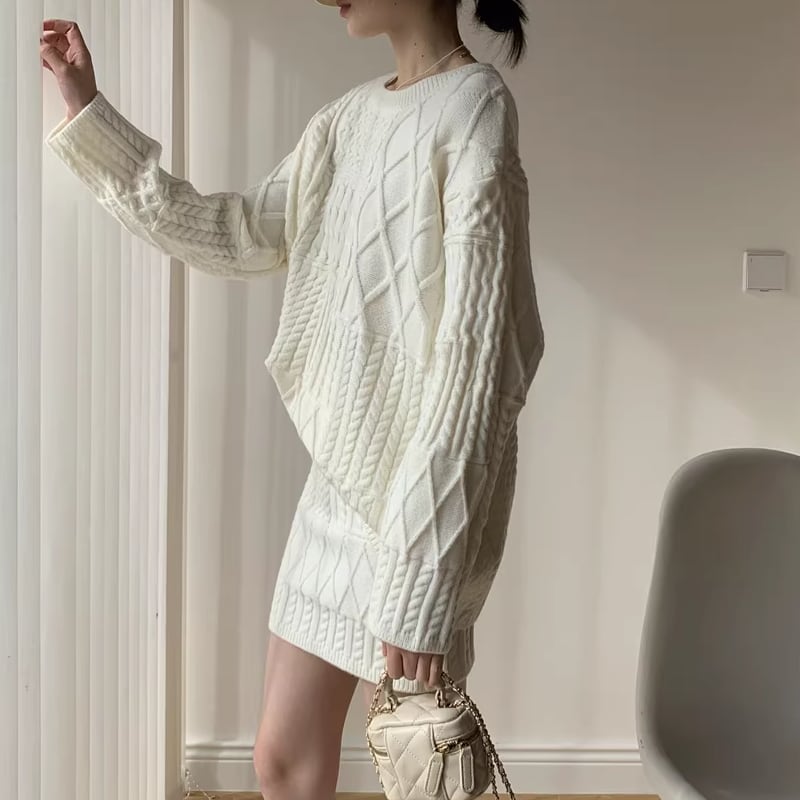 【set】ロングニットトップス×ストレートスカート×レッグウォーマー3点セット Q7720