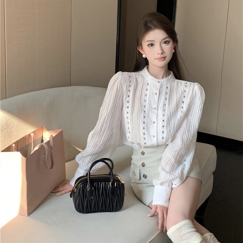 【tops】カットワークシャツブラウス　M29346