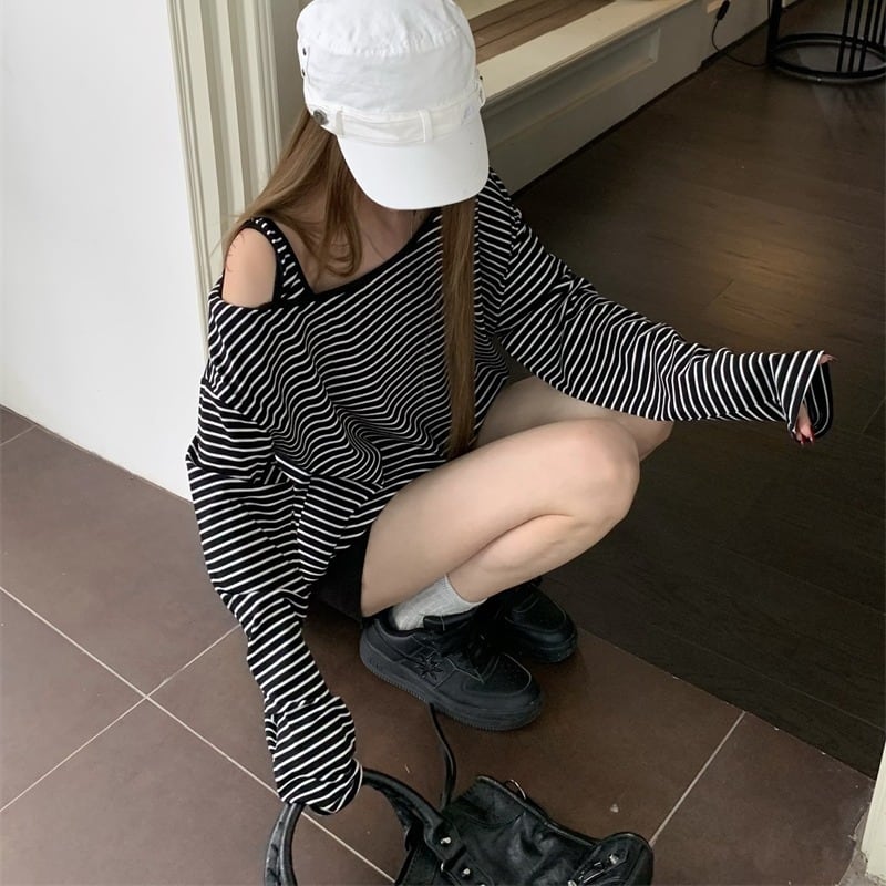 【tops】ボーダー柄長袖Tシャツ　M26180