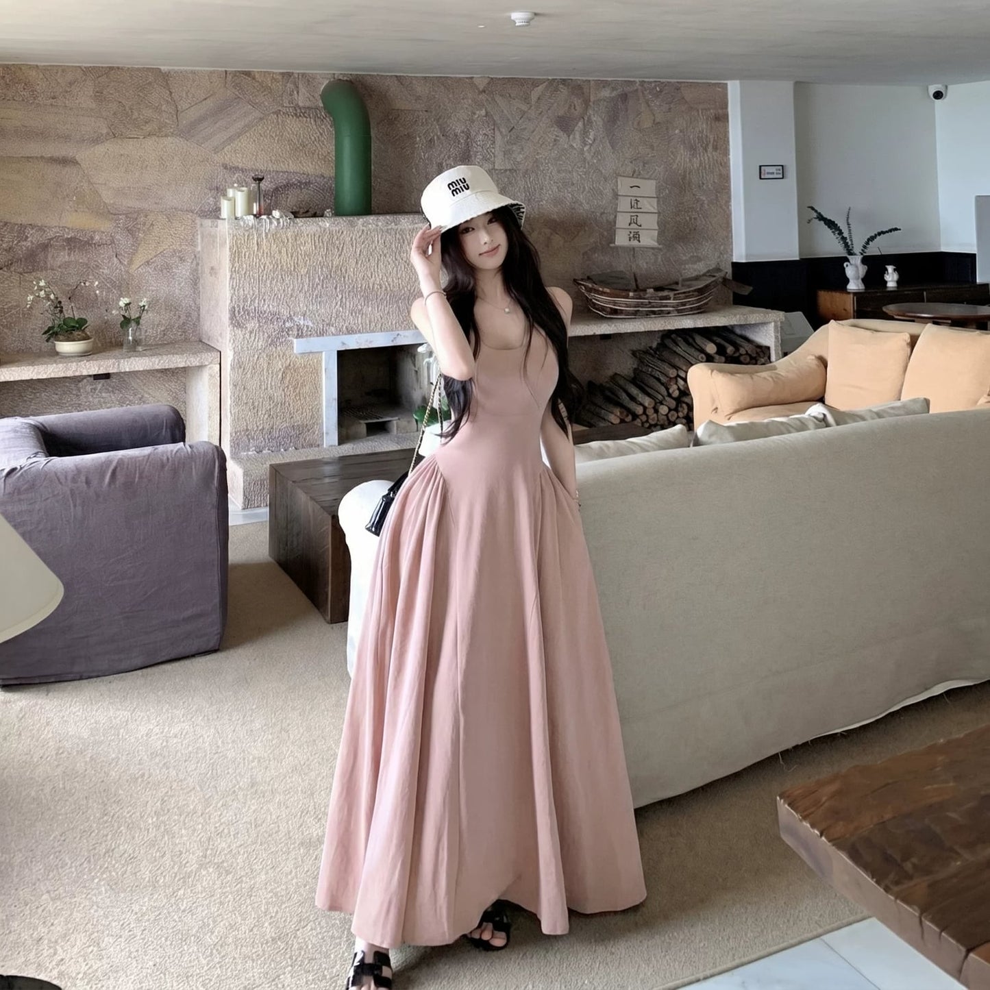 【dress】バックオーポンロングベストワンピース Q8498