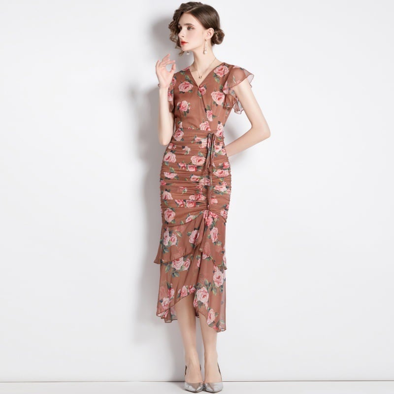 【dress】フリルプリントワンピース　M25062