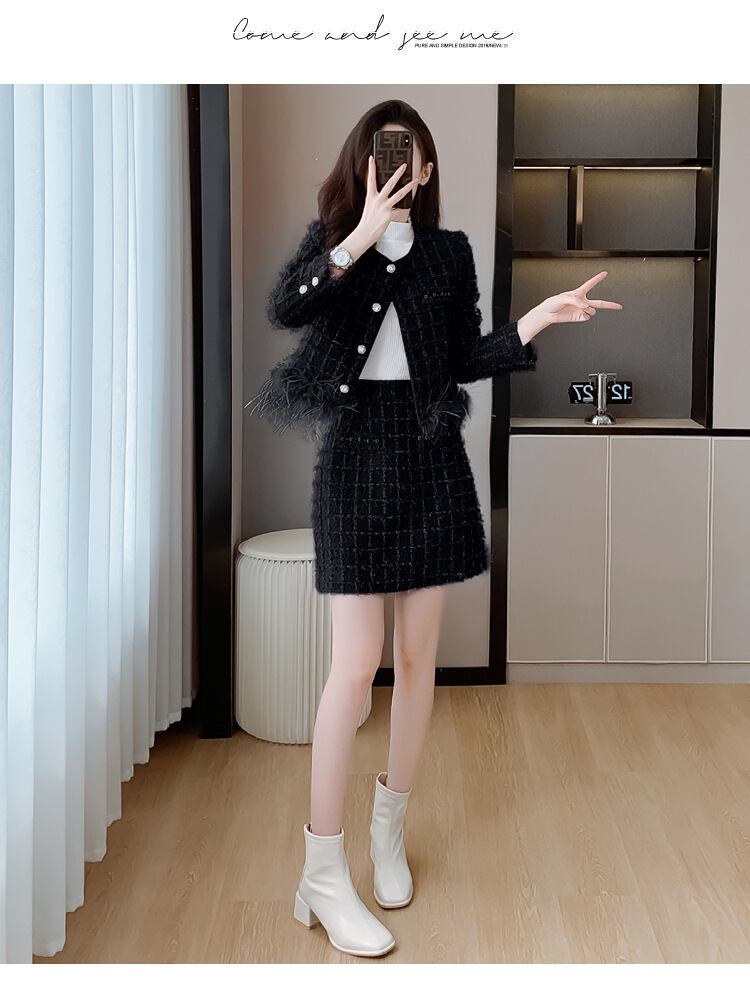 【set】フェイクファー付きツイードセット　N2156