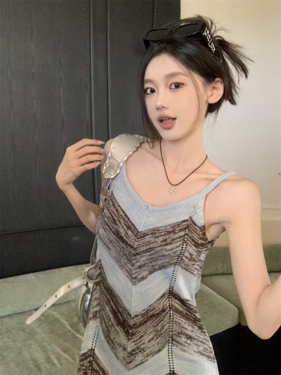 【dress】ストライプ柄ニットキャミワンピース G21561