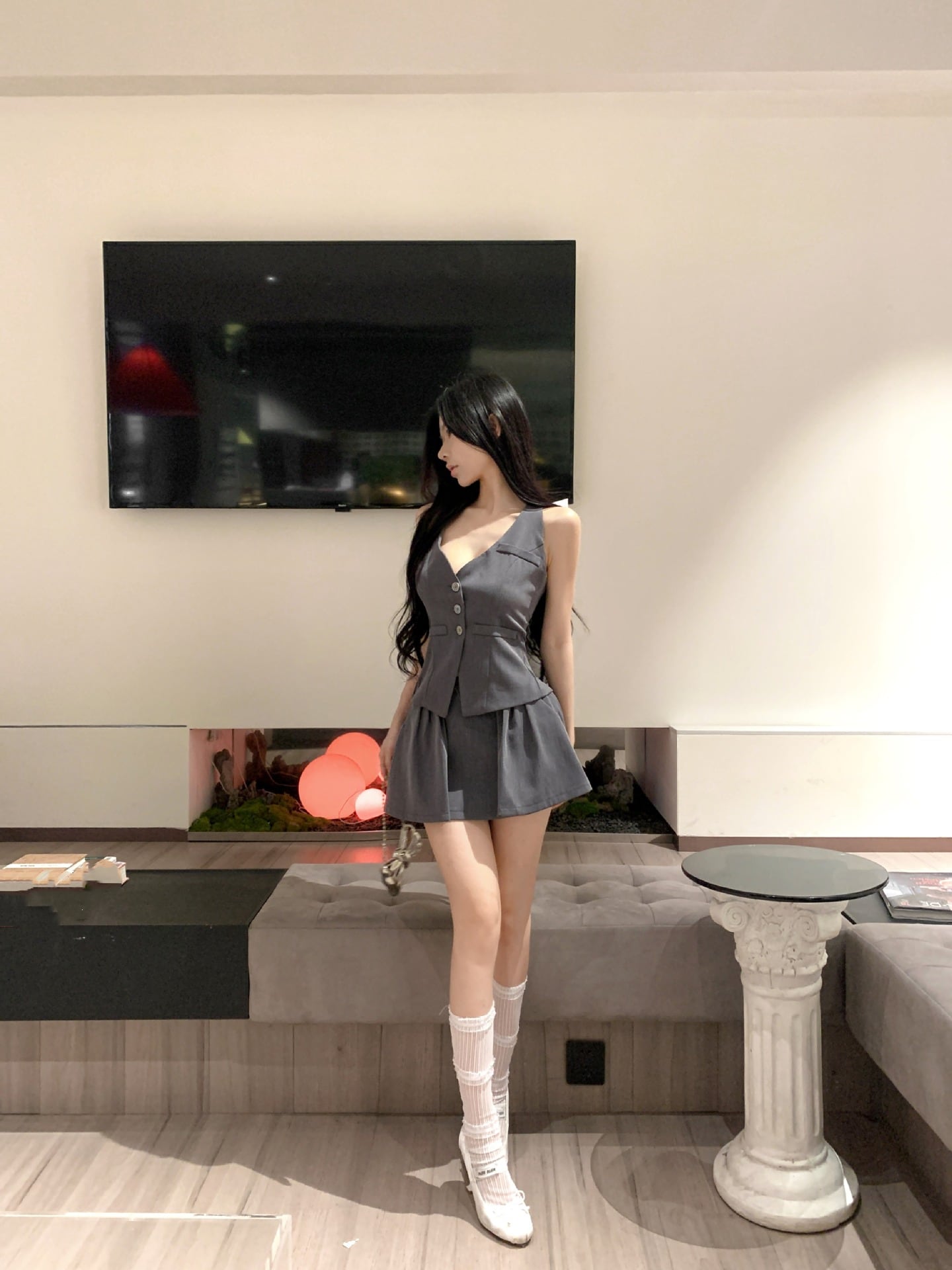 【set】リボンホルターネックチョッキ+スカート２点セットG21404